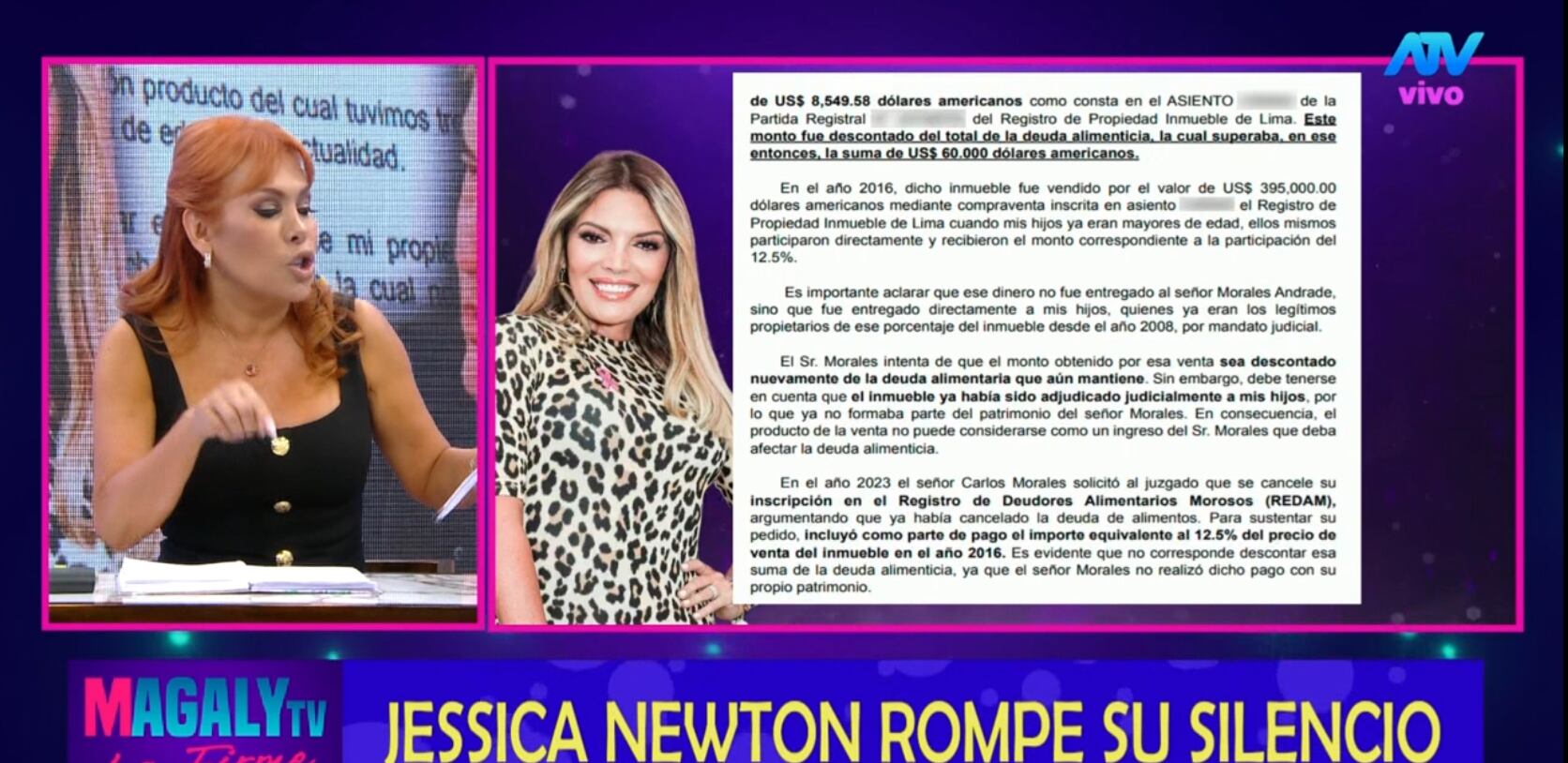 Jessica Newton detalle qué hizo Carlos Morales para dejar el registro de padres morosos.