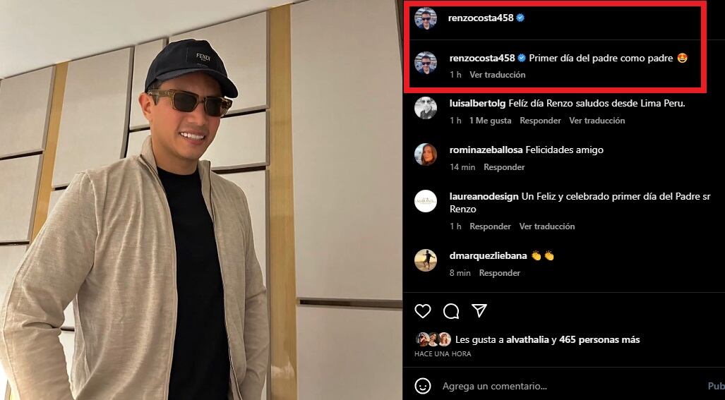 Renzo Costa feliz por celebrar su primer Día del padre. (Foto: @renzocosta458).