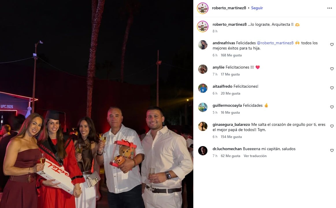 Roberto Martínez dedicada publicación a la hija de Melissa Loza por su graduación.