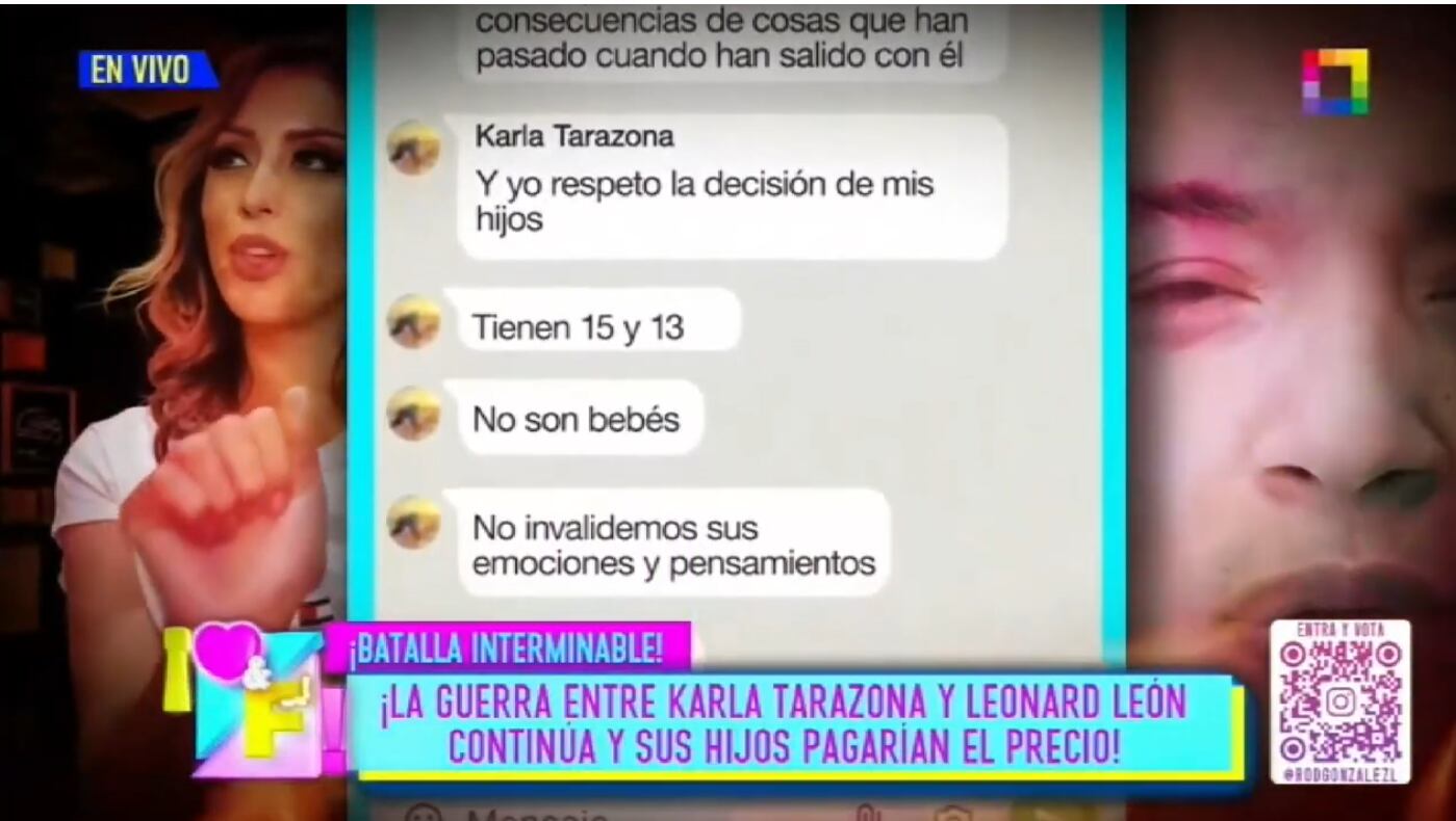 Karla Tarazona dice que sus hijos son los que no quieren salir con su padre Leonard León.