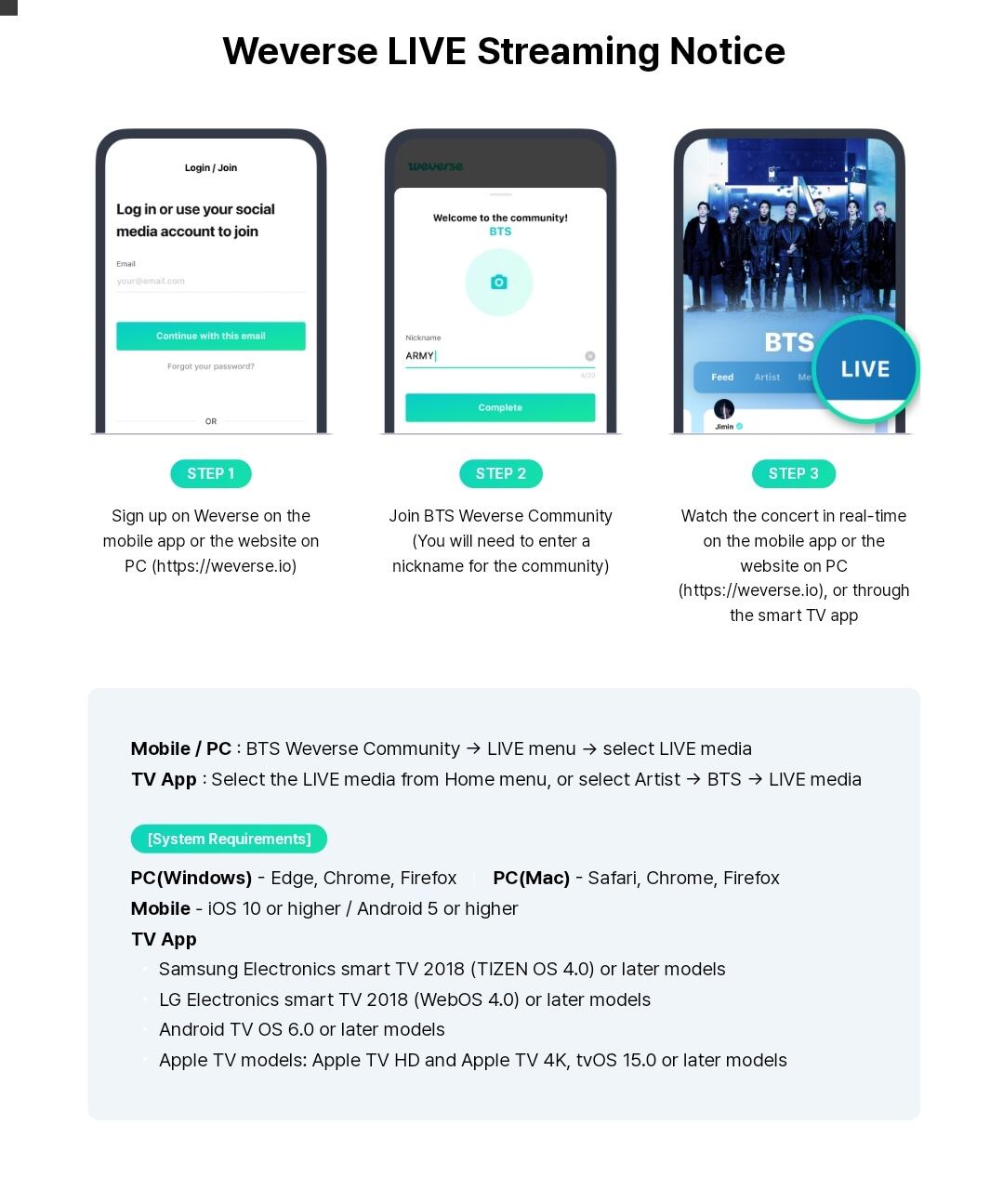 Ver concierto de BTS en Weverse. (Foto: Instagram/@BTSChartsDailyx)