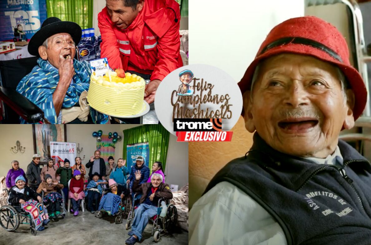 Don Marcelino Abad, 'Mashico' , el más longevo del Perú. Pasó más de cien años viviendo solito y cultivando la tierra. Ahora recibe cariño en casa hogar 'Mis abuelitos'. (Isabel Medina / Foto compos. Trome /Pensión 65).