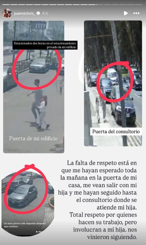 Imágenes que compartió el exnovio de Andrea San Martín, donde denunciaría que lo 'vigilan'. (Instagram: @juanvictors_)