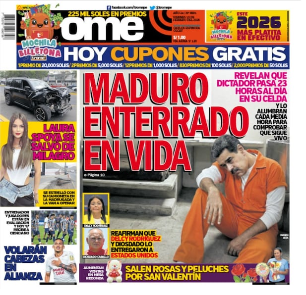 Portada Trome viernes 13 de febrero de 2026