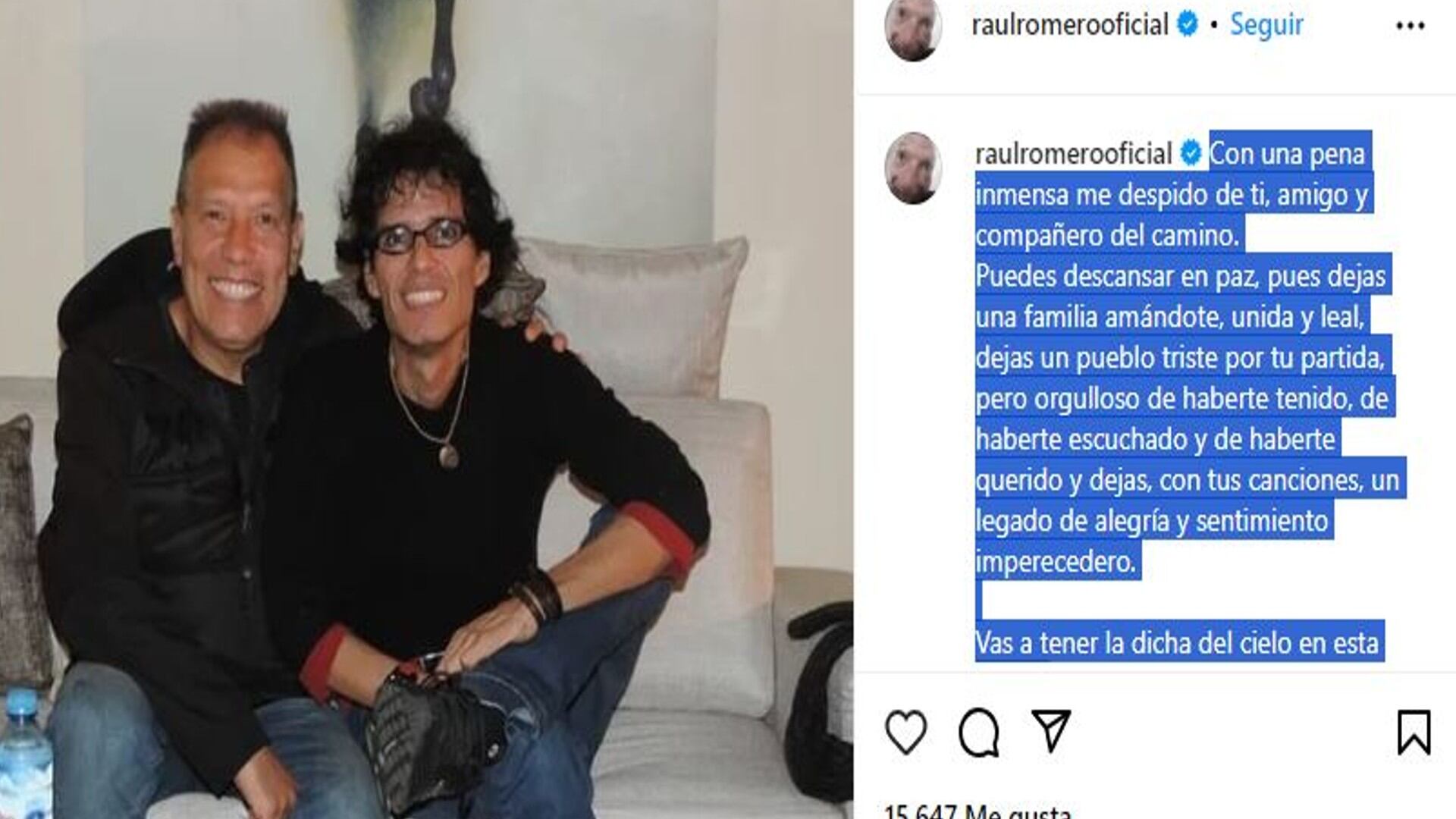 Raúl Romero y su emotiva despedida a Pedro Suárez Vértiz.