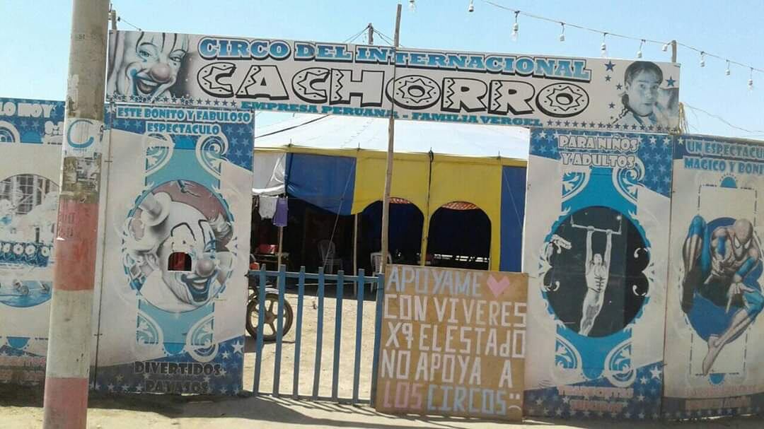 “Apóyame con víveres porque el Estado no apoya los circos”, se lee en la entrada de la carpa de 90 metros, instalada sobre un arenal.