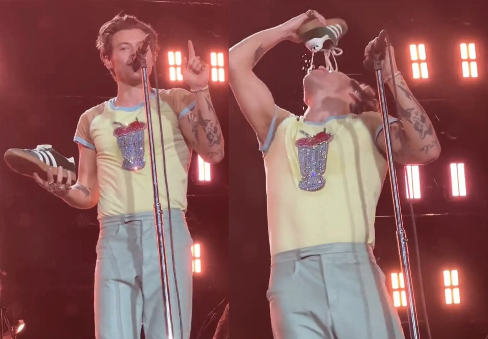 Harry Styles y el momento en el que bebió de su propio zapato (Foto: Backgrid AU)