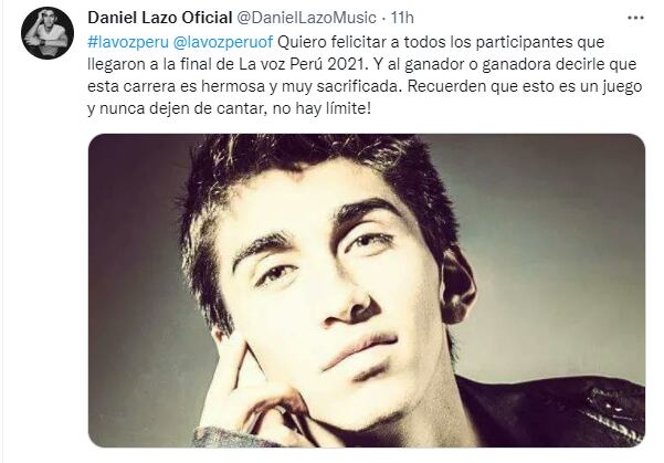 El tuit de Daniel Lazo minutos antes de conocer al ganador de La Voz Perú