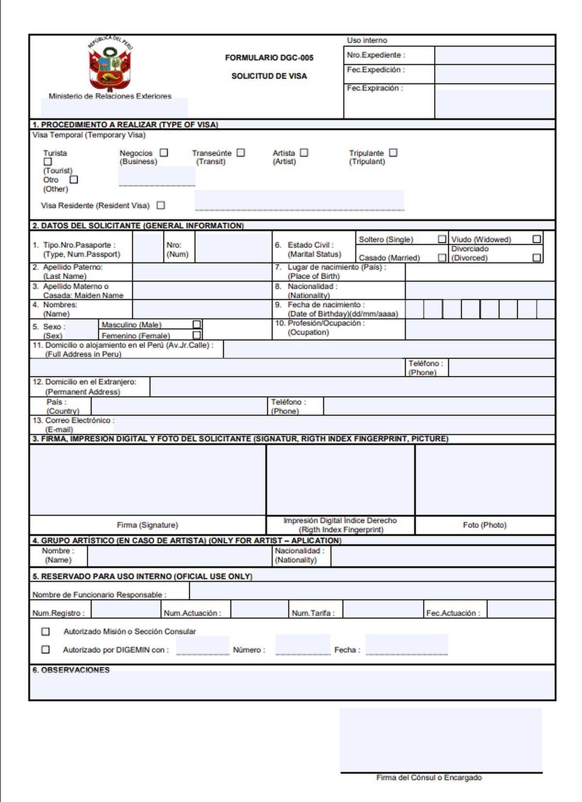 Se debe llenar formulario para hacer la solicitud de visa de negocio (Foto: Ministerio de Relaciones Exteriores)
