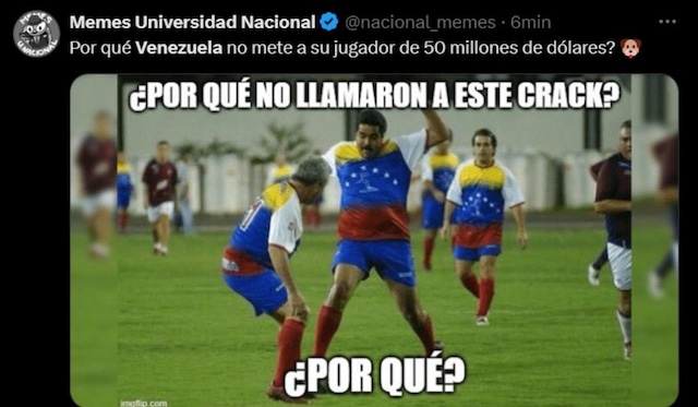 Venezuela quedó fuera del Mundial 2026 y las redes sociales comenzaron los memes. (Captura: X)