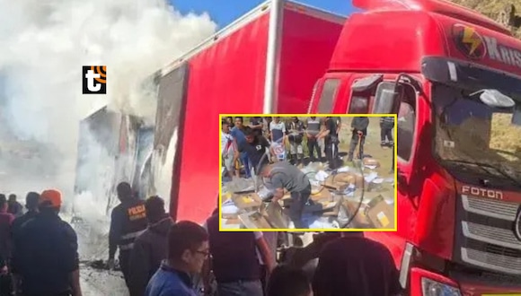 TROME - Camión con ánforas y materiales electorales de la ONPE se incendió en Canta
