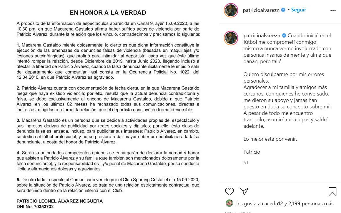 Comunicado de Patricio Álvarez