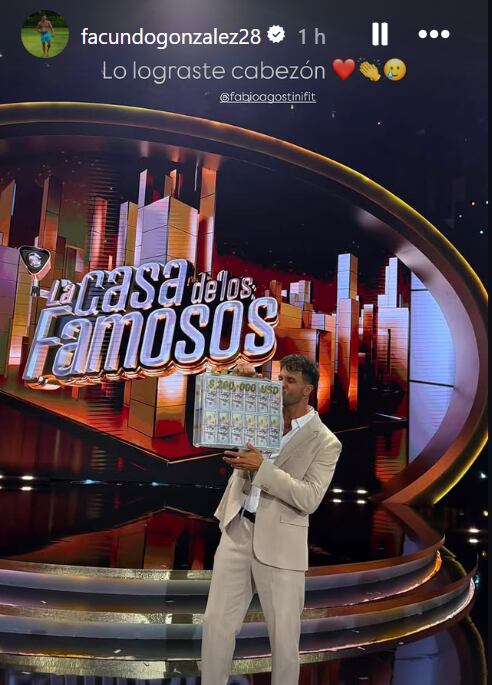 Facundo González aplaude emocionado la victoria de Fabio Agostini en 'La Casa de los Famosos'.