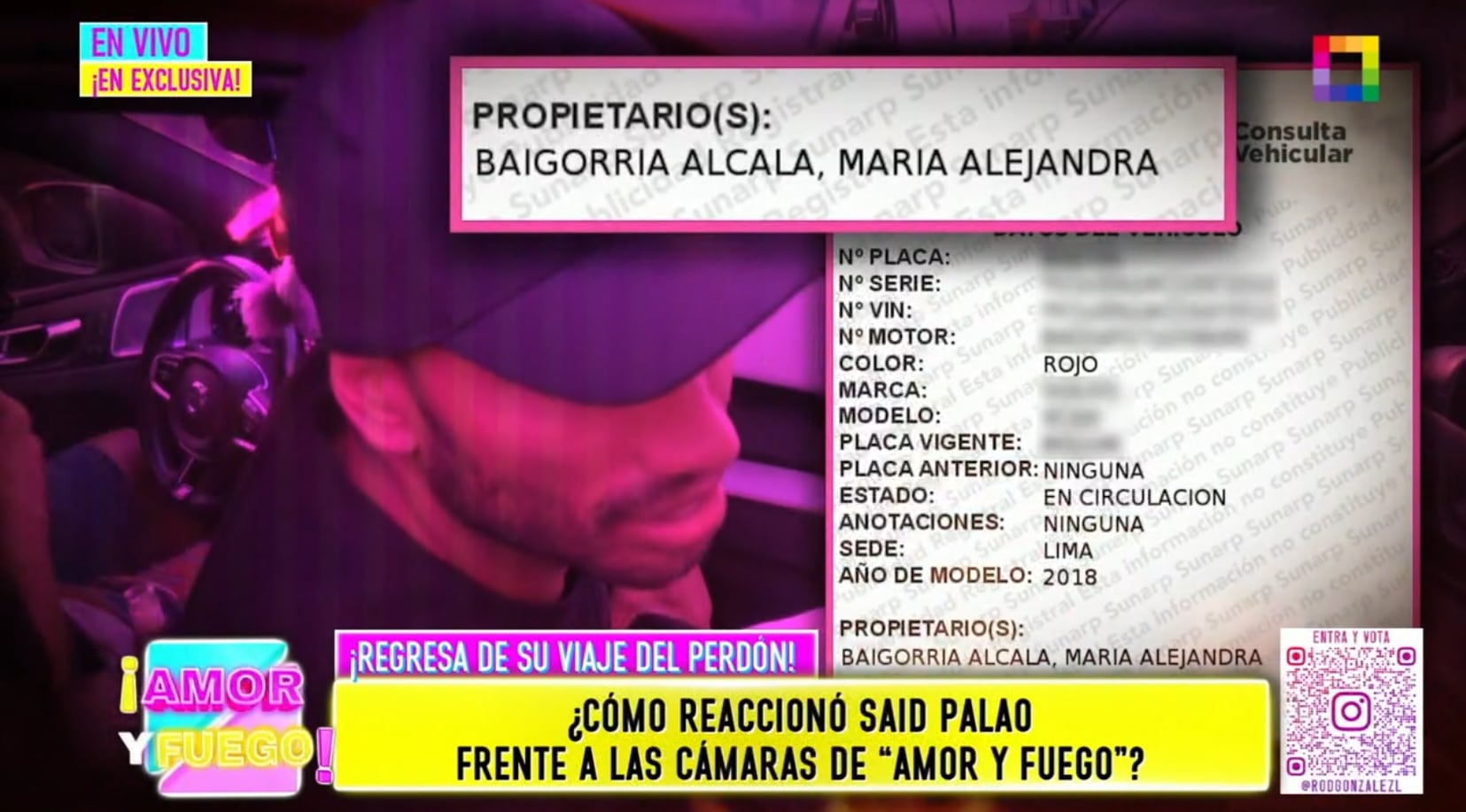 'Amor y Fuego' confirmó que Said Palao usó auto de Alejandra Baigorria tras llegar de viaje por Europa con la 'Gringa'.