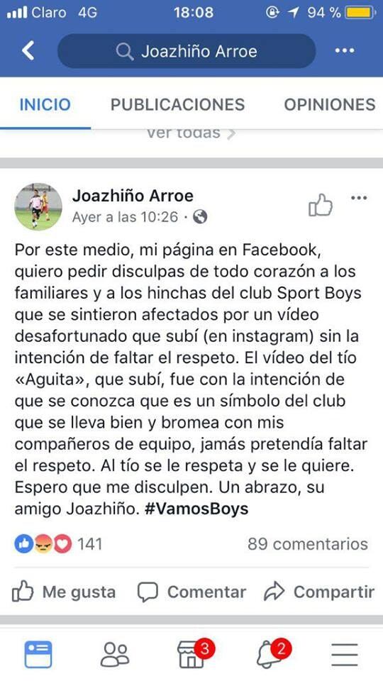 Jugador pide disculpas