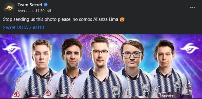 Publicación de Team Secret en Facebook. | Foto: Captura Trome