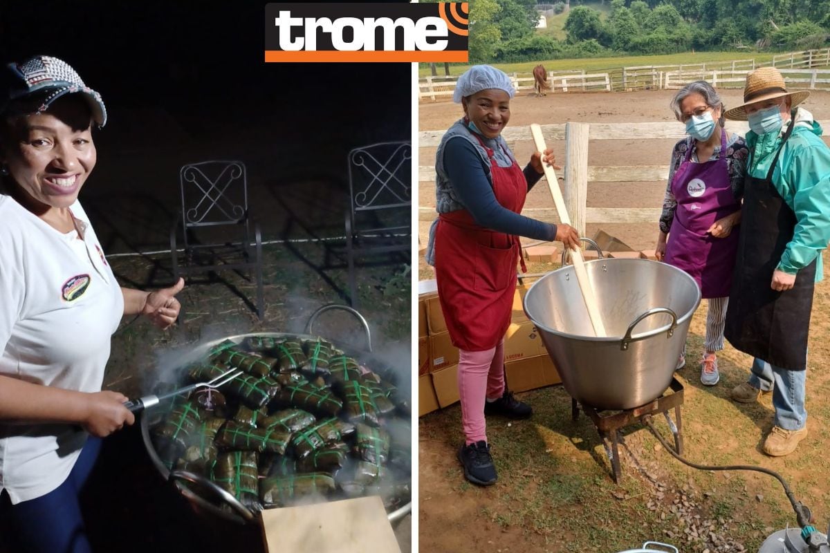 Magaly aprovechó el rancho de unos compatriotas para preparar los deliciosos tamales al estilo artesanal, a leña.