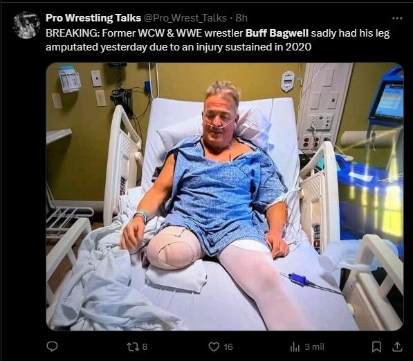 Buff Bagwell tras ser operado. (Twitter)