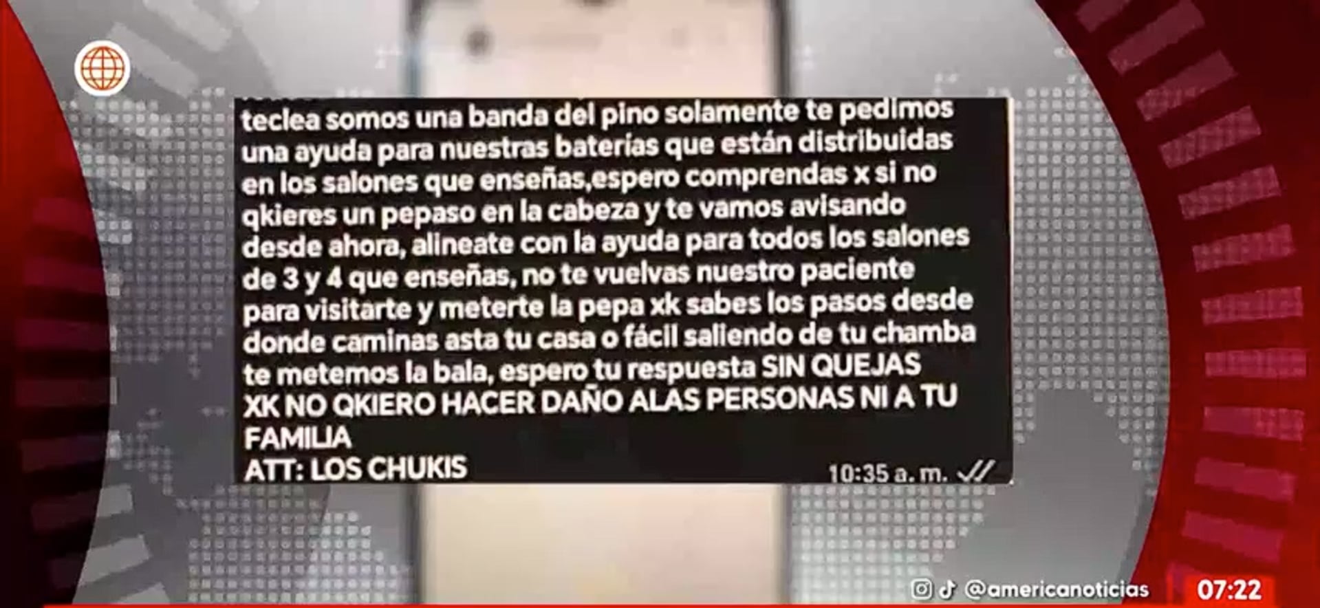 Banda criminal amenazaba a docentes. (Fuente: América TV)