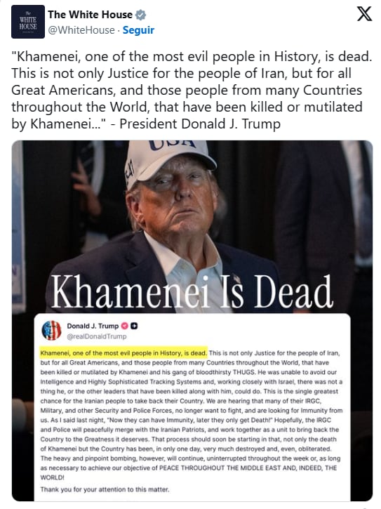 Donald Trump confirmó a través de las redes la muerte de Alí Jamenei.