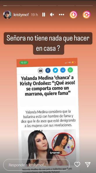 Kristy Ordoñez le responde a Yolanda Medina por llamarla ‘marrano’ y decir que busca fama. (Foto: Instagram)