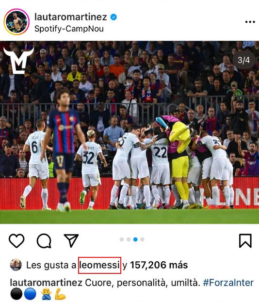 Lionel Messi sorprendió al darle 'like' al jugador de Inter.