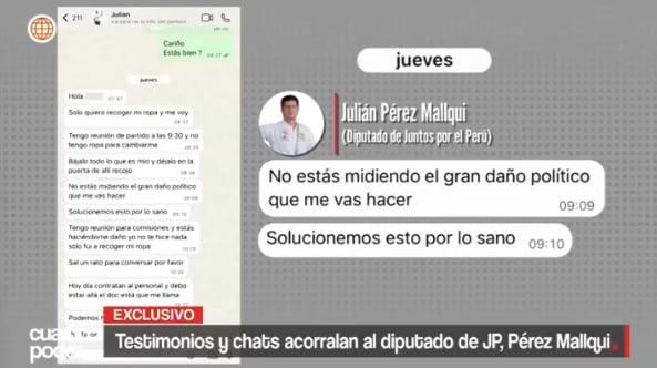 Chats que le envió el diputado Julián Pérez Mallqui, al parecer, intentando frenar la denuncia en su contra.