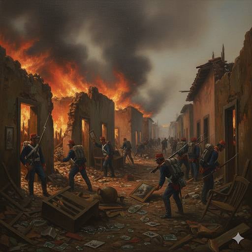 Incendios, violaciones y saqueos.