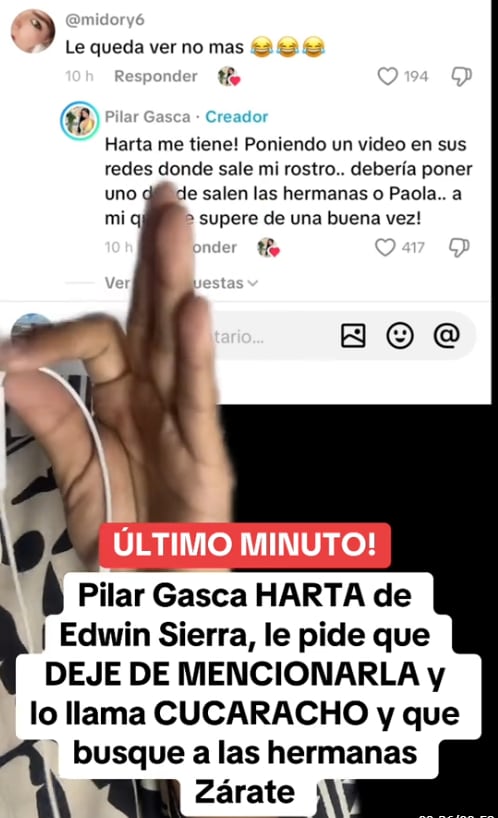 Pilar Gasca escribe potente mensaje contra Edwin Sierra.
