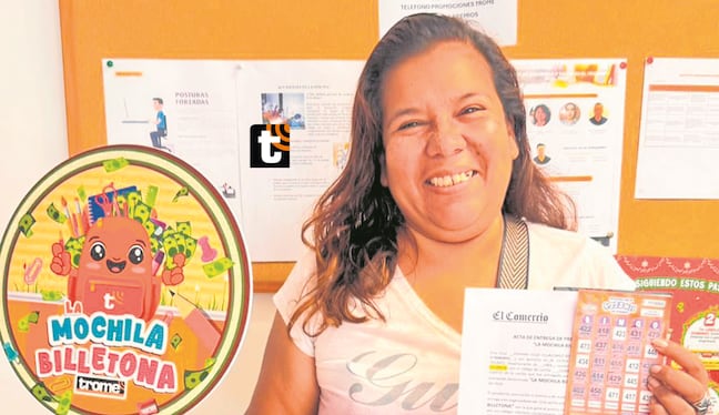 La señora Adriana ganó 5 mil soles con la promoción 'La Mochila Billetona' de Trome'.