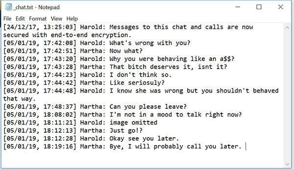 Archivo TXT en donde aparecen las conversaciones guardadas.