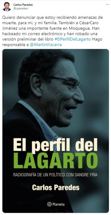 Carlos Paredes recibe amenazas de muerte