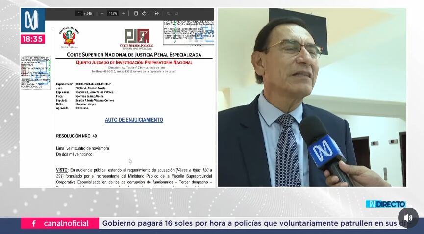 El Poder Judicial emitió un auto que ordena nuevo juicio contra Martín Vizcarra.