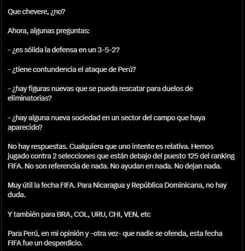 Mensaje de Eddie Fleischman contra la decisión de Fossati de jugar contra Nicaragua y República Dominicana.