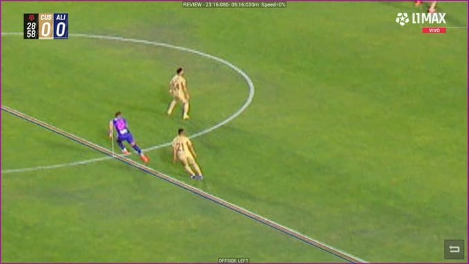 Imagen del VAR aún deja dudas sobre la validez o no del gol de Kevin Quevedo. (L1 MAX)