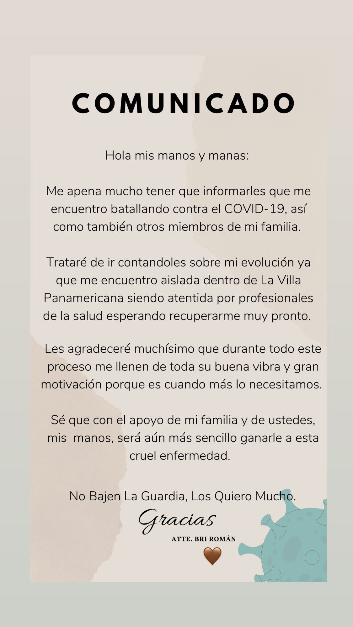 Pariente emitió comunicado en redes sociales (Captura Instagram)