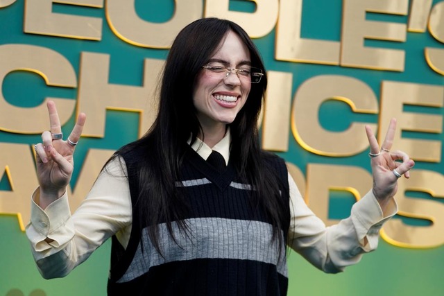 Billie Eilish arrives at the People's Choice Awards on Sunday, Feb. 18, 2024, at the Barker Hangar in Santa Monica, Calif. (Photo by Jordan Strauss/Invision/AP)