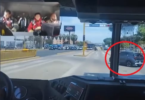 Compañía de bomberos reveló video grabado desde dentro del camión durante imprudencia de taxista en Chorrillos.