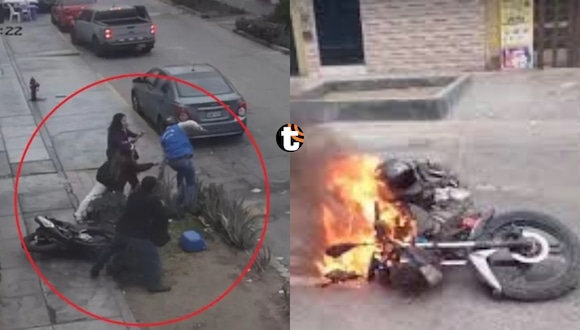 Vecinos de San Martín de Porres queman moto de ladrón tras impedir asalto. Captura: TVPerú.