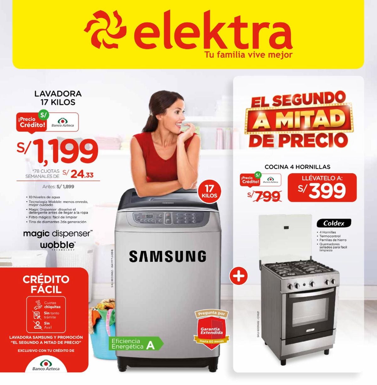 Los catálogos de Tiendas Elektra promocionaban la venta de electrodomésticos, productos de línea marrón, equipos tecnológicos y hasta motocicletas con financiamiento del Banco Azteca. (Foto: Tiendas Elektra)