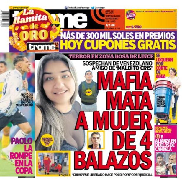 Portada impresa de Trome del jueves 28 de septiembre