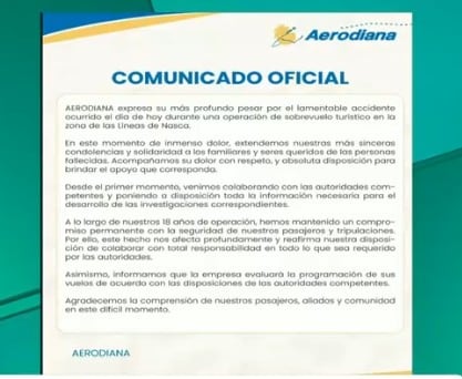 Empresa Aerodiana expresa su solidaridad con las familias.