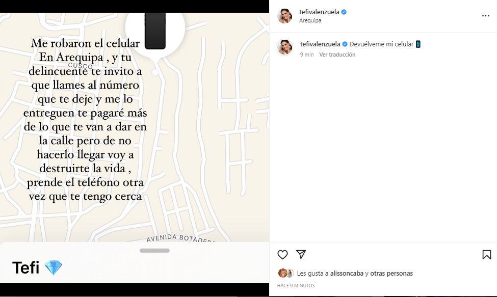 Tefi Valenzuela fue víctima de la delincuencia en Arequipa. (Foto: Instagram)