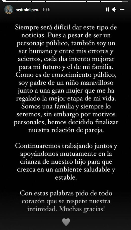Pedro Loli y Fiorella Méndez habían retomado su feliz relación, pero ahora han decidido separarse (Foto: Trome /Instagram)