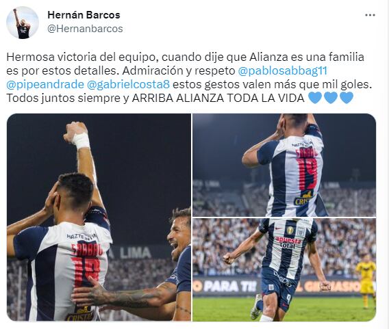 Hernán Barcos dejó claro el buen ambiente en Alianza Lima con su agradecimiento a Pablo Sabbag. Foto: Captura.