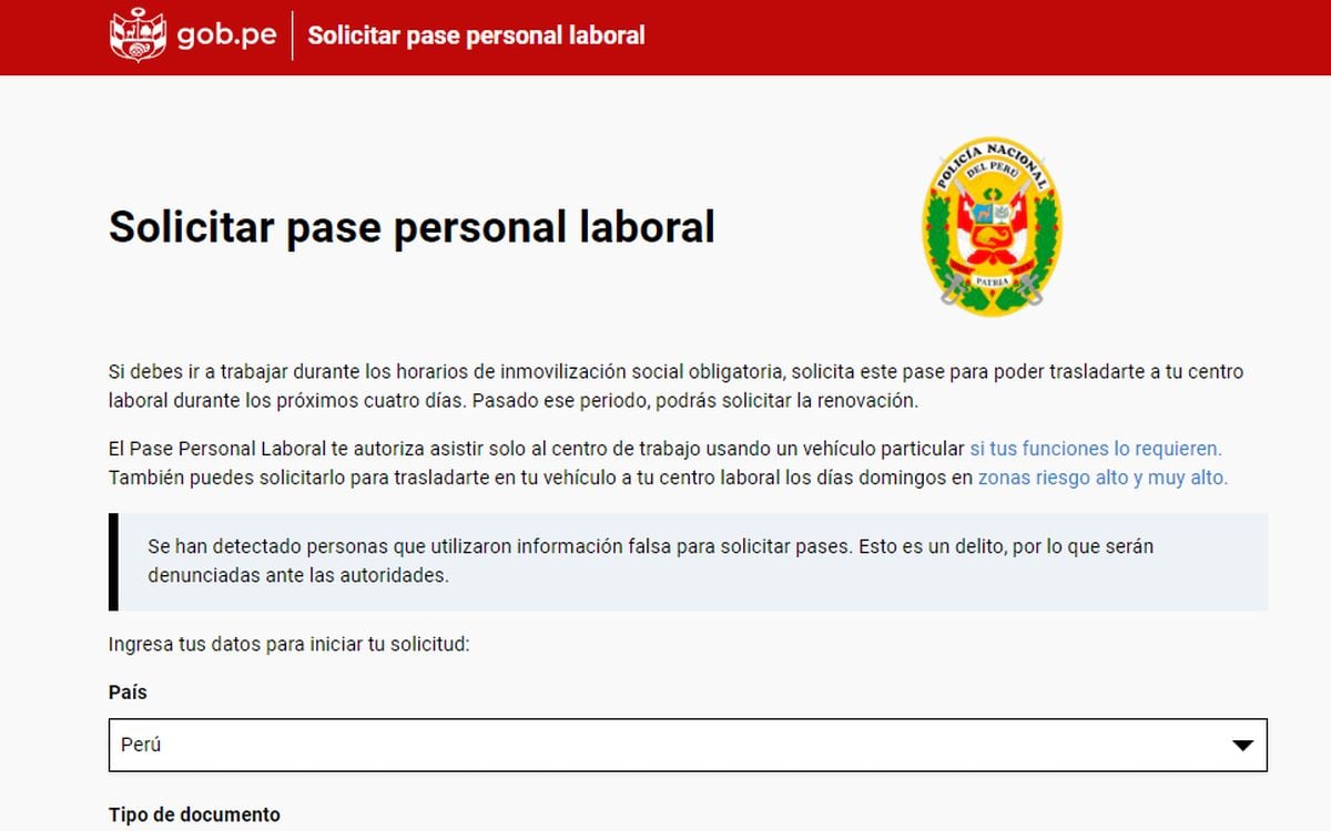 Solicita el pase laboral personal en la pagina oficial (Foto: Gob.pe)