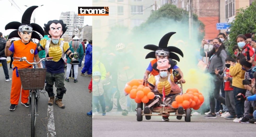 Carrera de 'carros locos' tuvo creativos diseños usando materiales reciclados. (Foto: Trome / Juan Ponce)