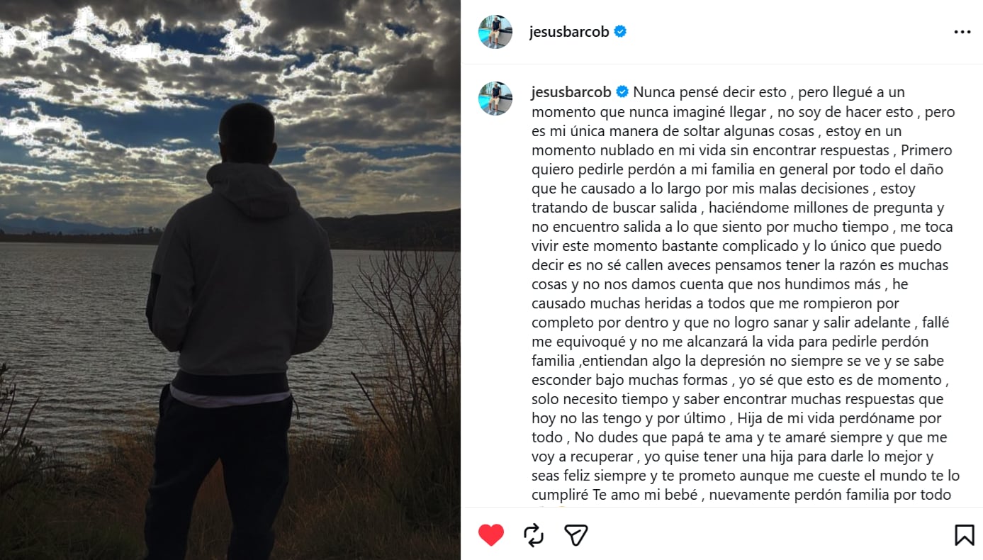 Jesús Barco lanza mensaje de arrepentimiento, se disculpa con su familia y reconoce estar pasando por una depresión.