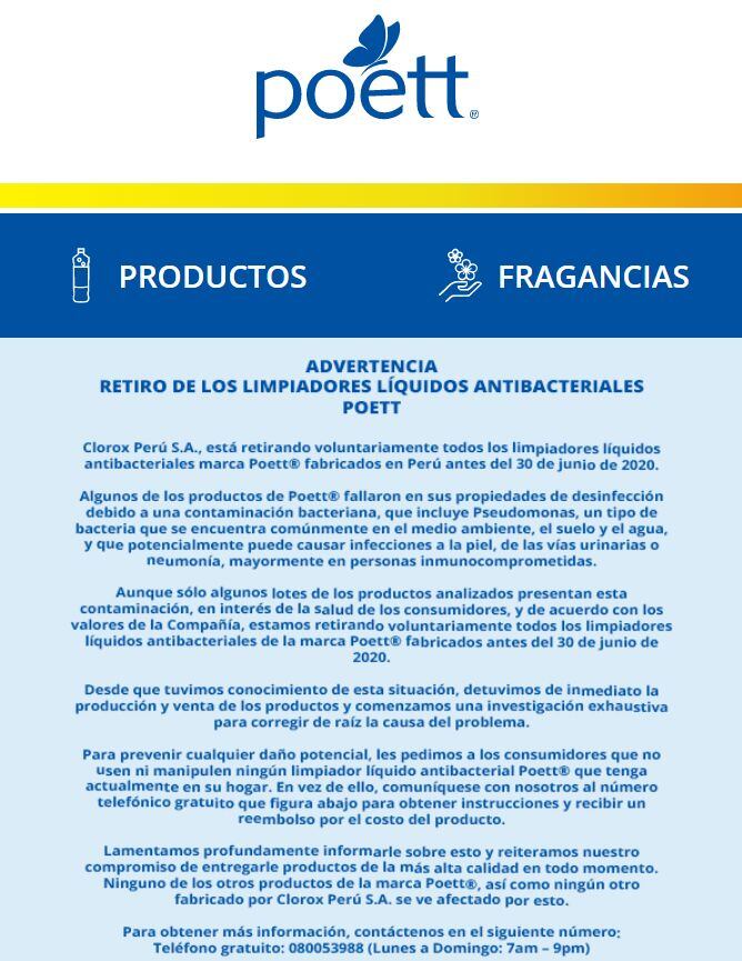 El comunicado pide no usar productos Poett.
