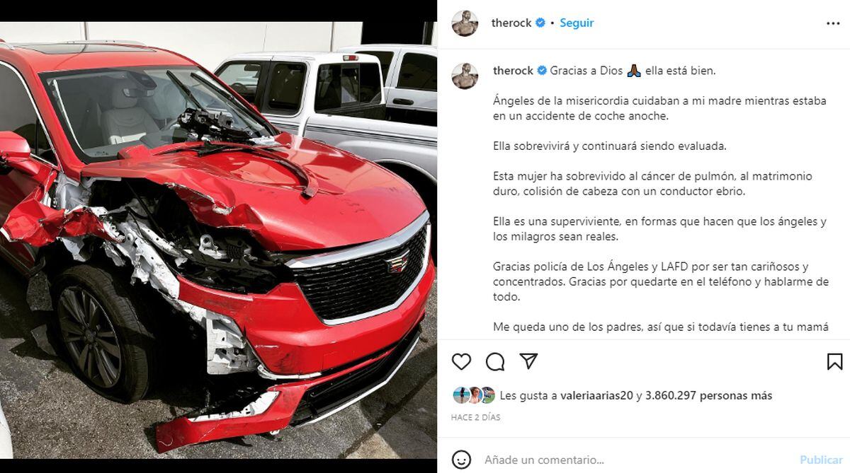 El post de Johnson sobre su madre (Foto: Dwayne Johnson / Instagram)